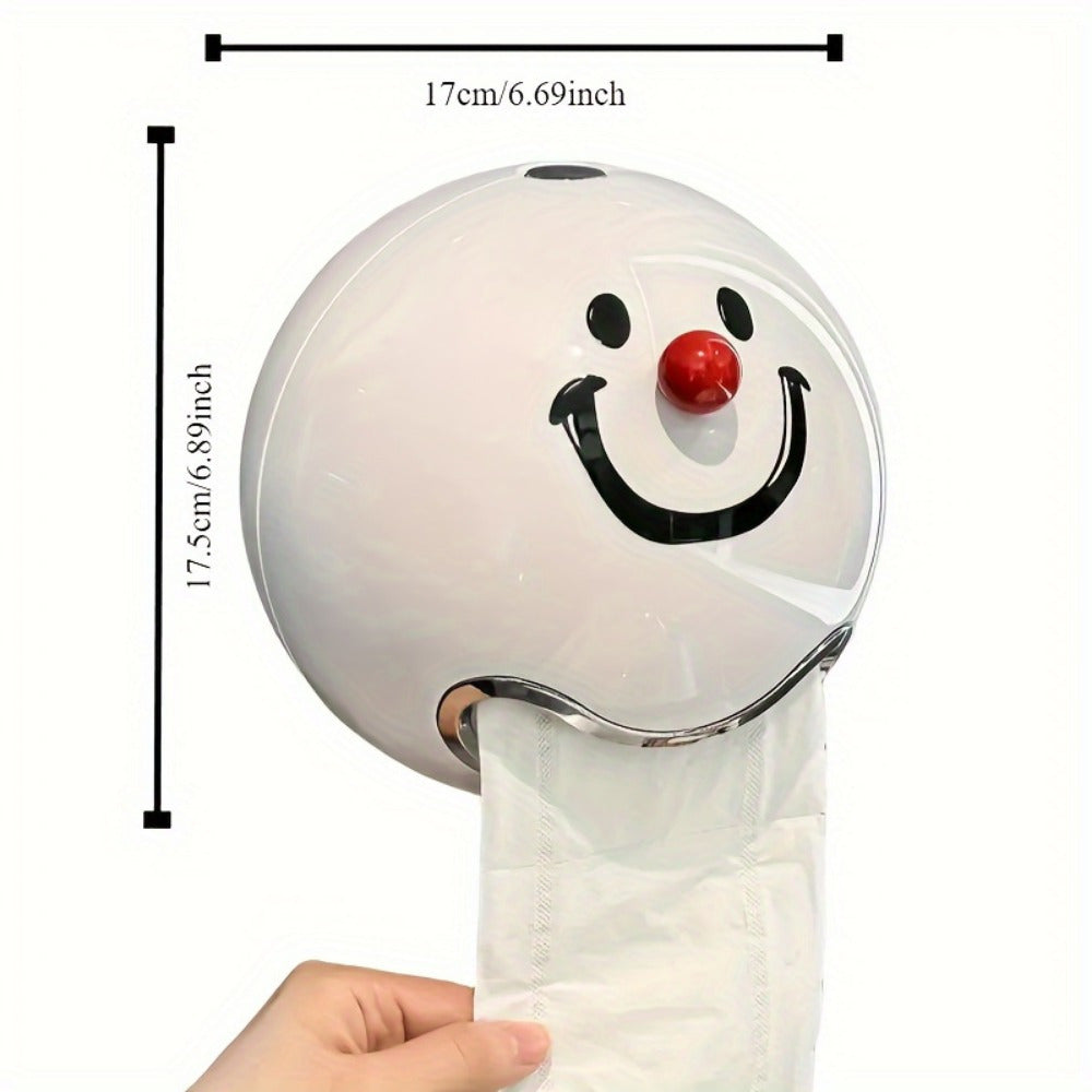 Self-Adhesive No Drill Wall-Mounted Paper Towel Holder - Smiling Face with Rosy Cheeks & Red Nose, White & Black Durable Plastic Bathroom Organizer, Easy Peel & Stick Installation for \u002Fs, Space-Saving Toilet Paper Storage (, Toilet Paper Storage