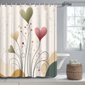 1pc 2D Flat Valentine Day Shower Curtain | Heart Floral Design Modern Artistic Theme, Polyester Fabric, 70.8x70.8 Inch with 12 Hooks, Machine Washable, Elegant Home Aesthetic