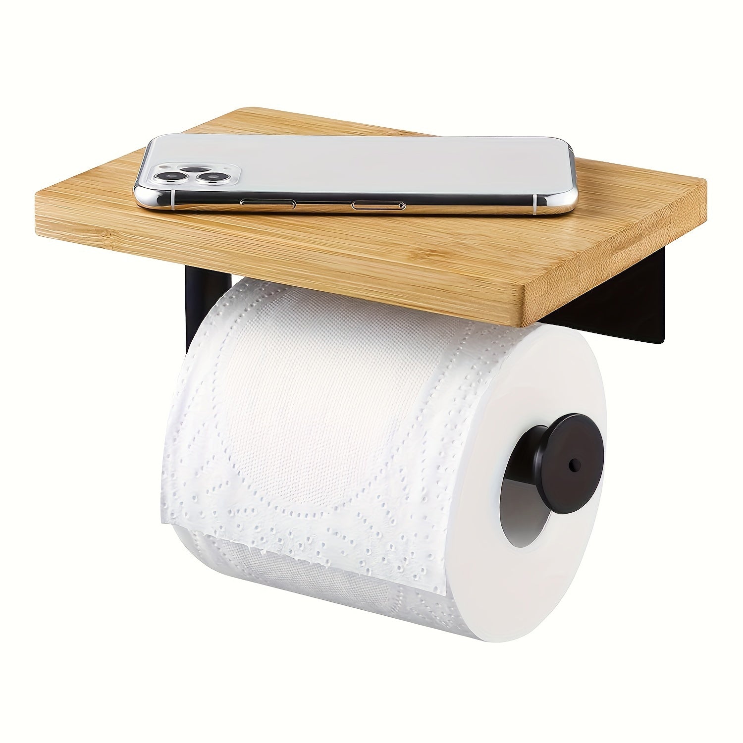 No-Drill Wall-Mounted Toilet Paper Holder & Bathroom Shelf - Multi-Functional Sink Shelf, Phone Holder, Storage Rack with Space-Saving for Small Bathrooms, -Free Installation (Compatible with Toilet Paper, Phone)