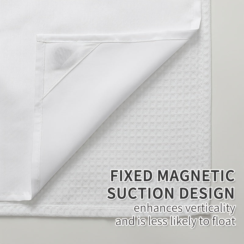 1pc Waffle Texture Shower Curtain with Large Rings - Double Layer Bath Curtain Suitable for Bathtub Partition, Multi-Color Options (, Grey, Navy), Machine Washable, 71x74 Inch Bathroom Decor