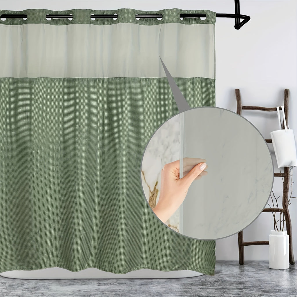 1pc Bathroom Hookless Shower Curtain with Snap-In Fabric Liner Hookless Recessed Hooks Double Waffle Shower Curtain Waffle Shower Curtain Home Decor home décor 75''L x 72''W