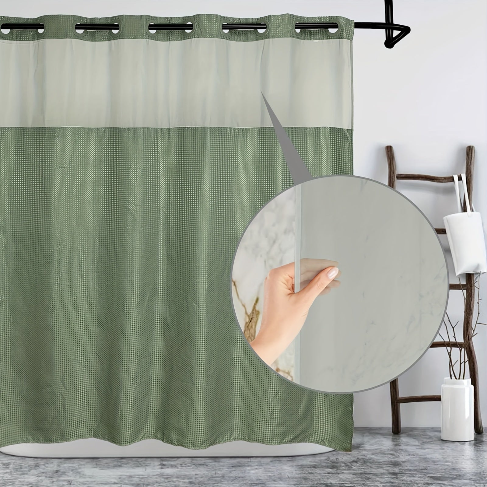 1pc Bathroom Hookless Shower Curtain with Snap-In Fabric Liner Hookless Recessed Hooks Double Waffle Shower Curtain Waffle Shower Curtain Home Decor home décor 75''L x 72''W