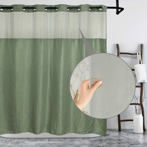1pc Bathroom Hookless Shower Curtain with Snap-In Fabric Liner Hookless Recessed Hooks Double Waffle Shower Curtain Waffle Shower Curtain Home Decor home décor 75''L x 72''W