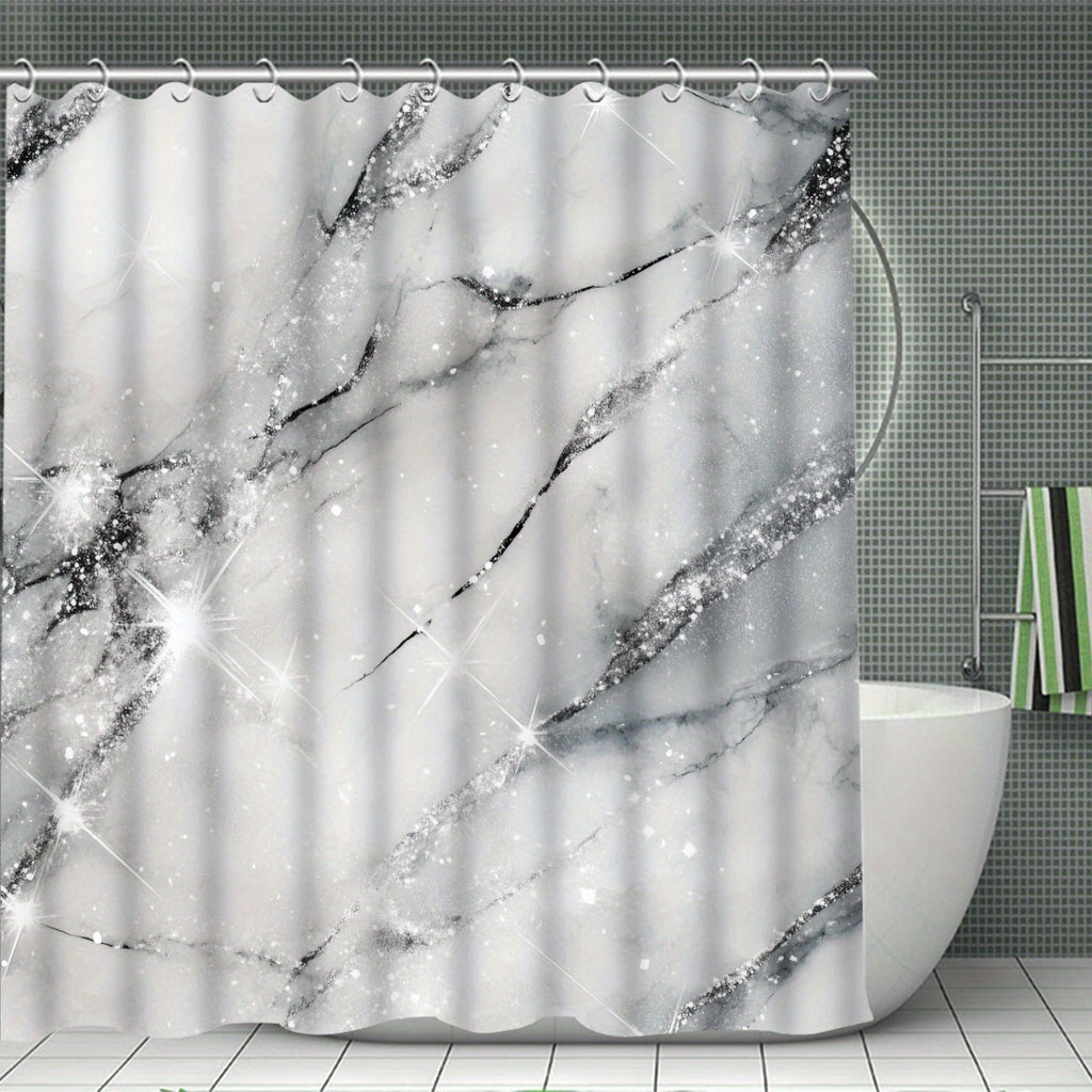 Set of 4pcs Featuring a Starry Stone Design for a Shower Curtain, Designed to Be for Bathtub Separation, Includes a Bathroom Partition Curtain with 12 Hooks, a Non-Slip, a U-Shaped for The Toilet, a Cover for The Toilet Lid