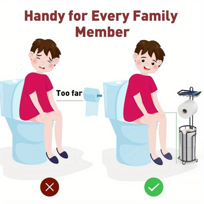 1pc\u002F2pcs Toilet Paper Holder Stand with Shelf, Bathroom Freestanding Toilet Paper Stand with 4 Rolls Paper,