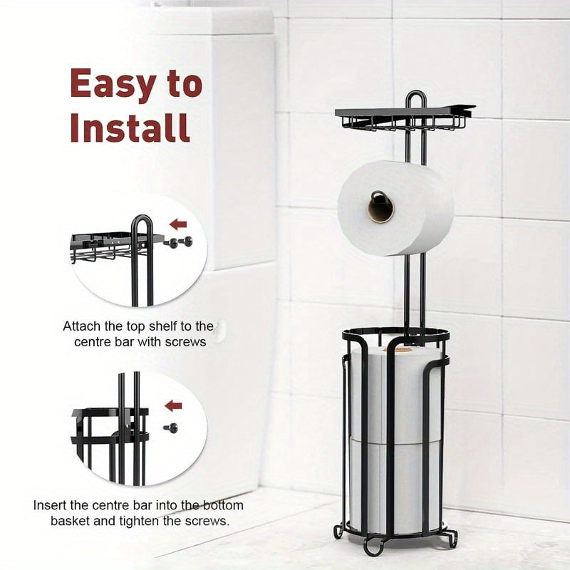 1pc\u002F2pcs Toilet Paper Holder Stand with Shelf, Bathroom Freestanding Toilet Paper Stand with 4 Rolls Paper,