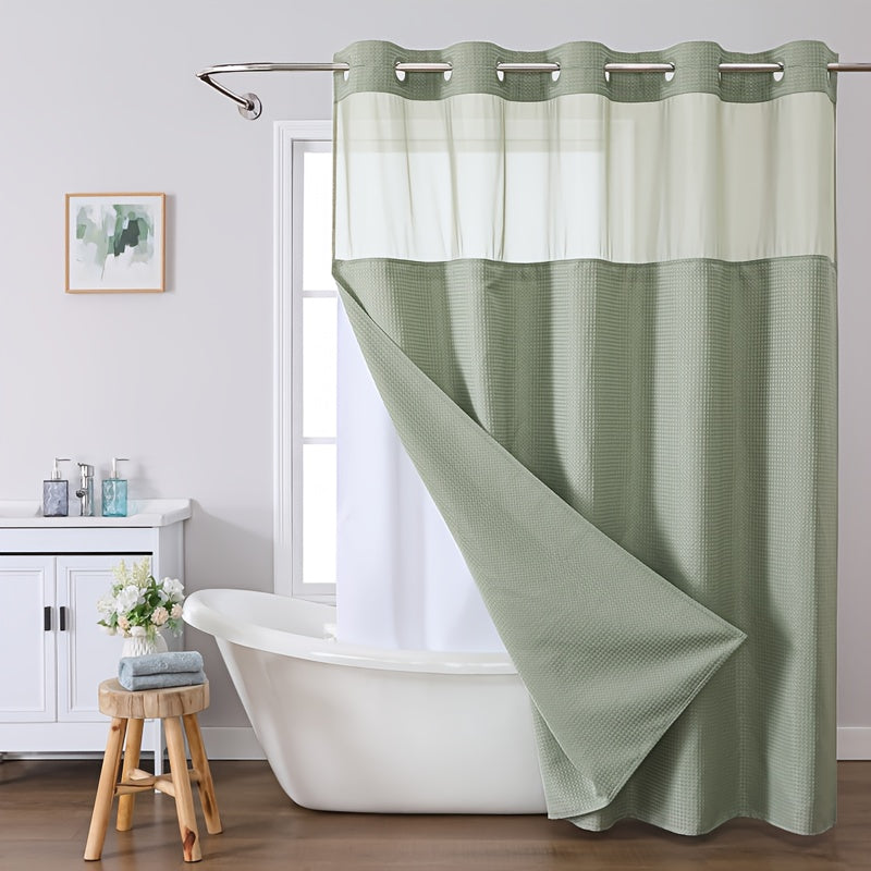 1pc Waffle Texture Shower Curtain with Large Rings - Double Layer Bath Curtain Suitable for Bathtub Partition, Multi-Color Options (, Grey, Navy), Machine Washable, 71x74 Inch Bathroom Decor