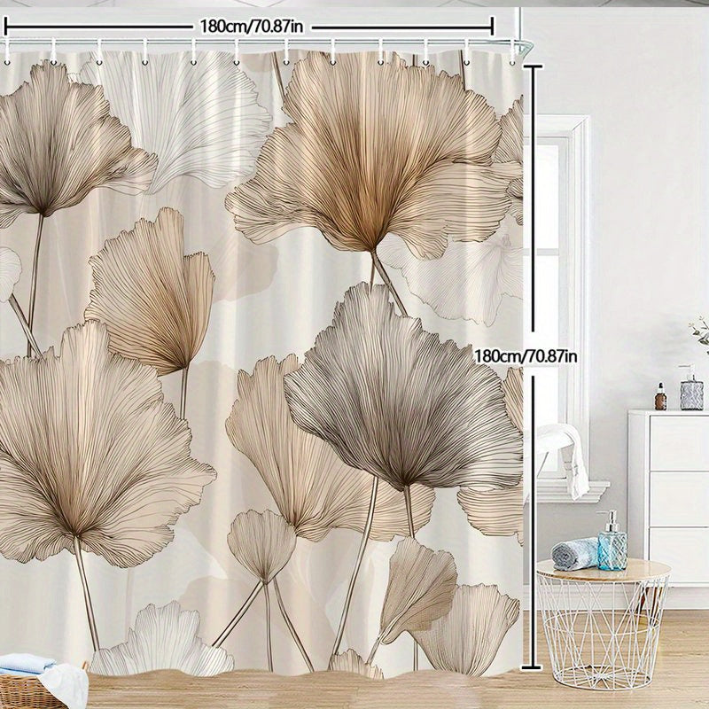 1pc Seamless Botanical Shower Curtain Featuring Overlapping Ginkgo Leaves in Beige, Brown, and Light Gray Tones on Soft Beige Background, Modern Elegant Nature-Inspired Design, Bathroom Decor with 12 Hooks 70x70 Inches Included
