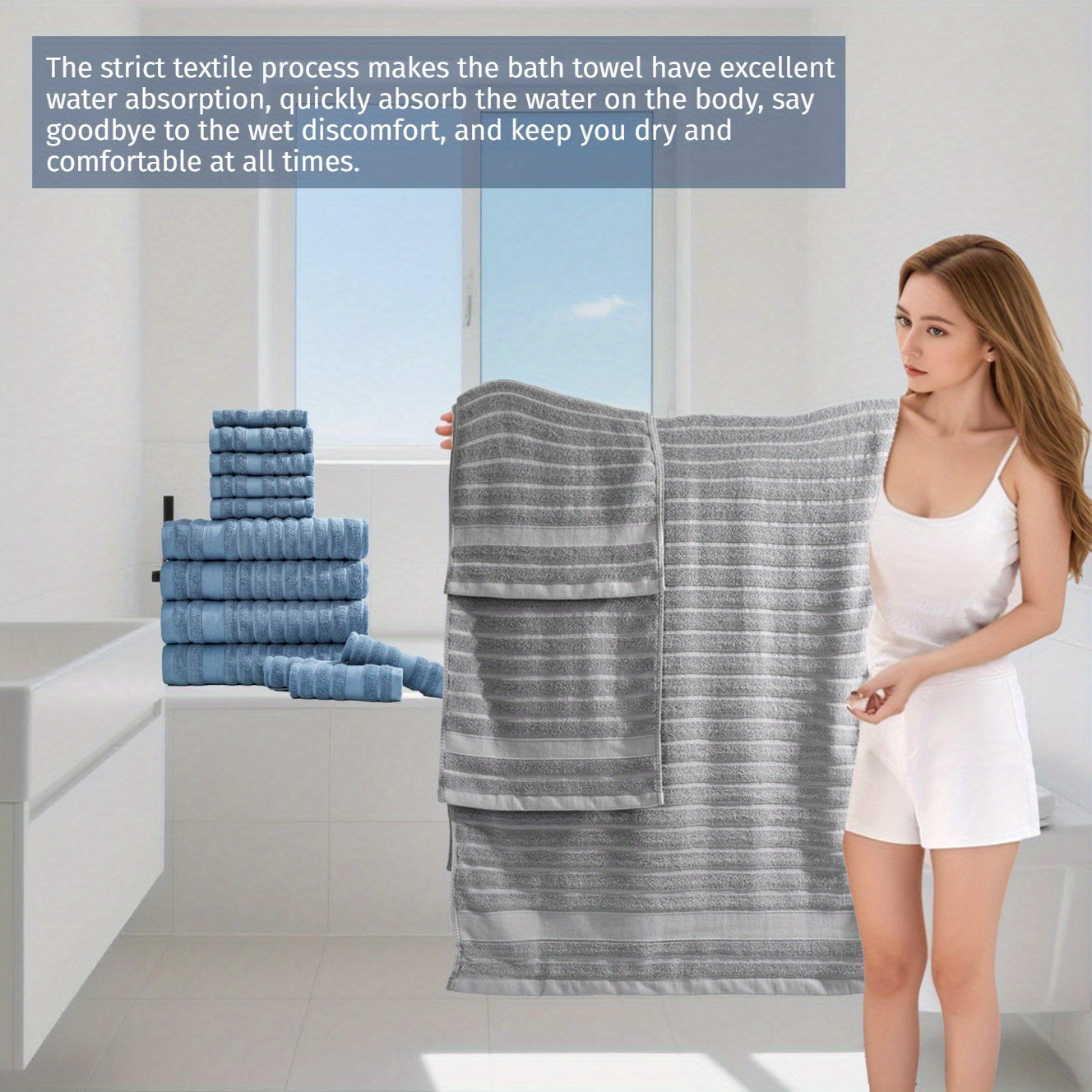 Set of 12 Cotton Towels, Including 4 Washcloths, 4 Hand Towels, And 4 Bath Towels. Ideal for Festive Bathroom Decoration And As Gifts, These Travel Essentials Feature Stripes, a Weight of 400GSM, And Are Quick-Drying, Soft