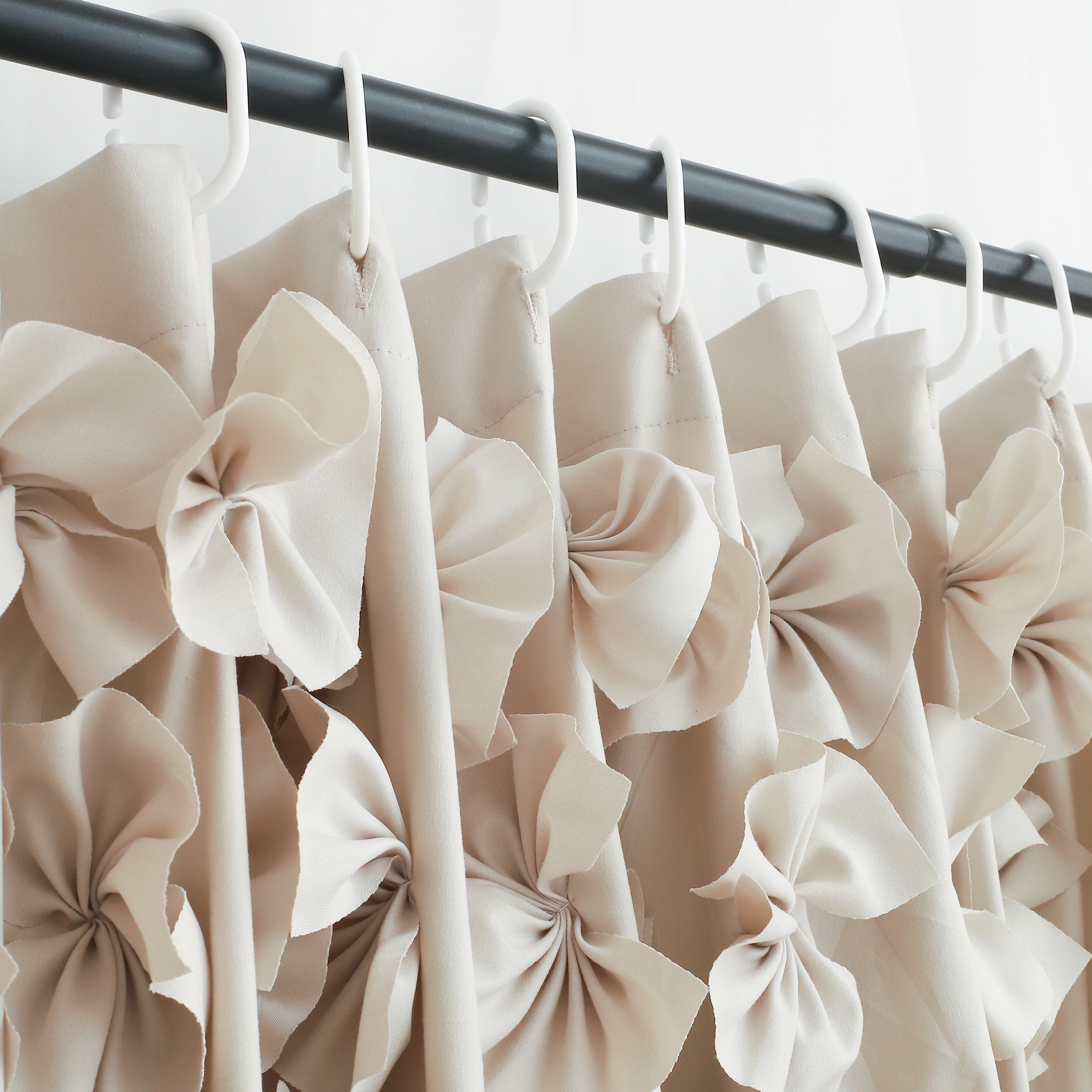 Ruched Microfiber Vintage Handcrafted Butterfly Flowers Bath Curtain for Master Bathroom, with 12 Buttonholes, 72\