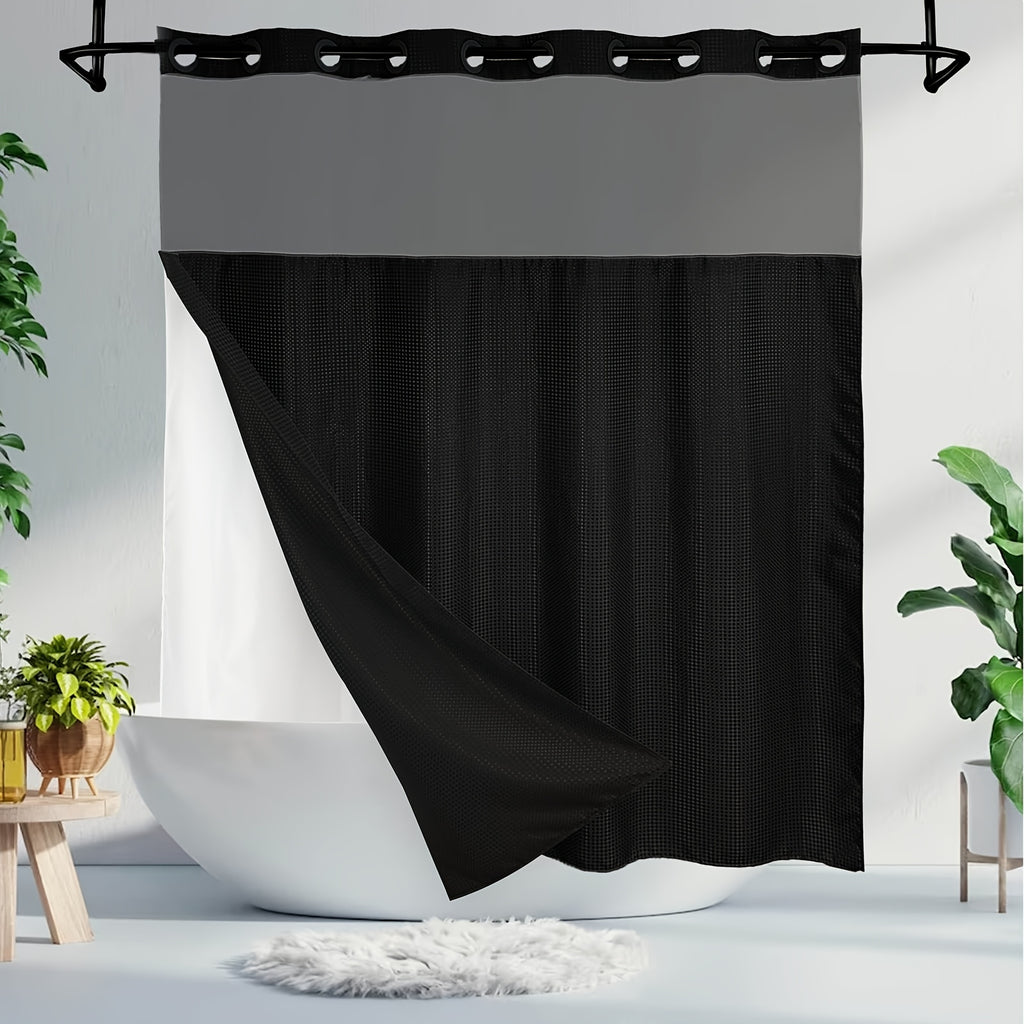 1pc Bathroom Hookless Shower Curtain with Snap-In Fabric Liner, No Hooks Required, Built-In Hooks, Double-Layer Waffle Weave Shower Curtain, Home Décor, 75\