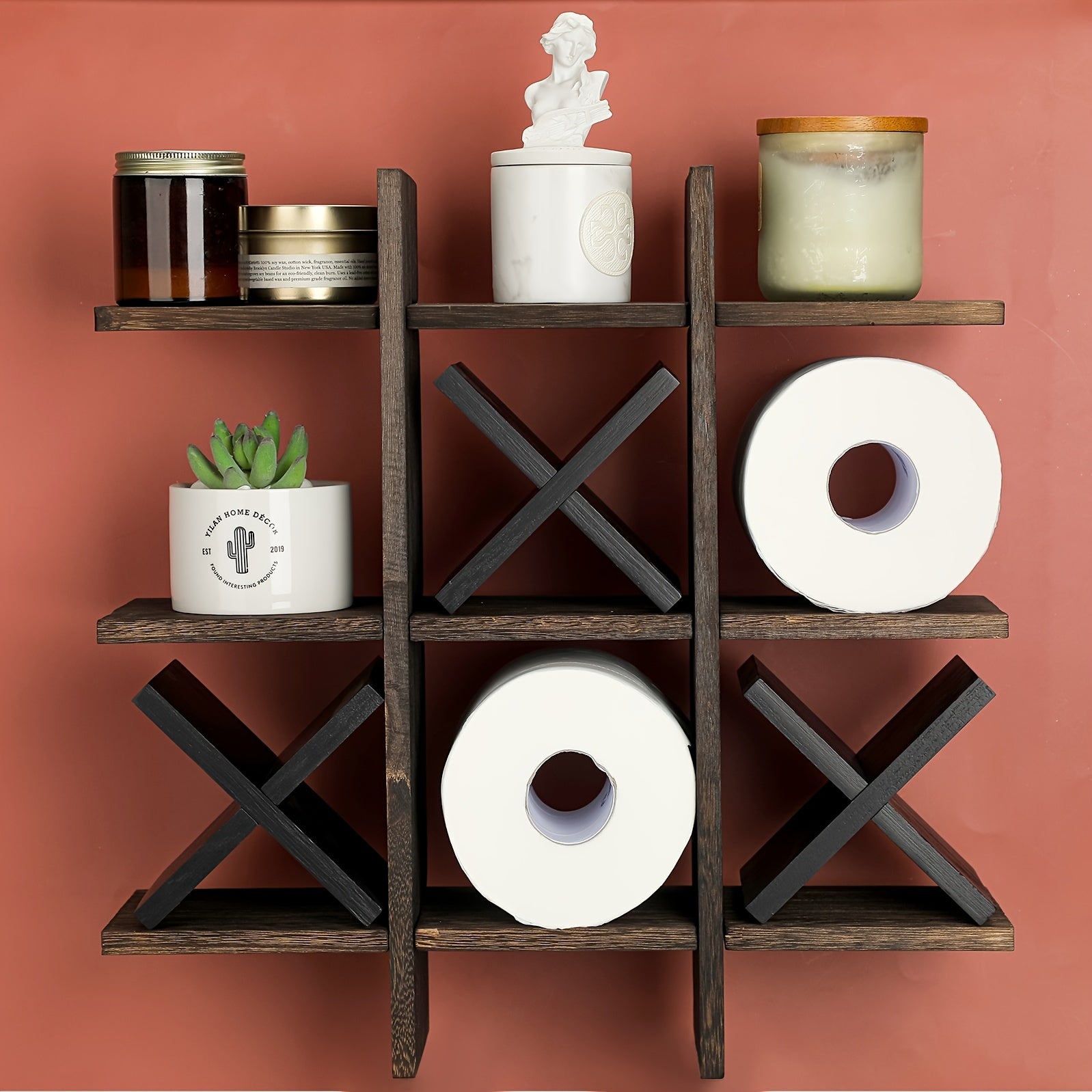 Tic Tac Toe Toilet Paper Holder Stand Toilet Paper Storage Bathroom Decor Rustic Wooden Hanging Storage Freestanding Wall Mounted Shelves Decor For Toilet Tissue Farmhouse