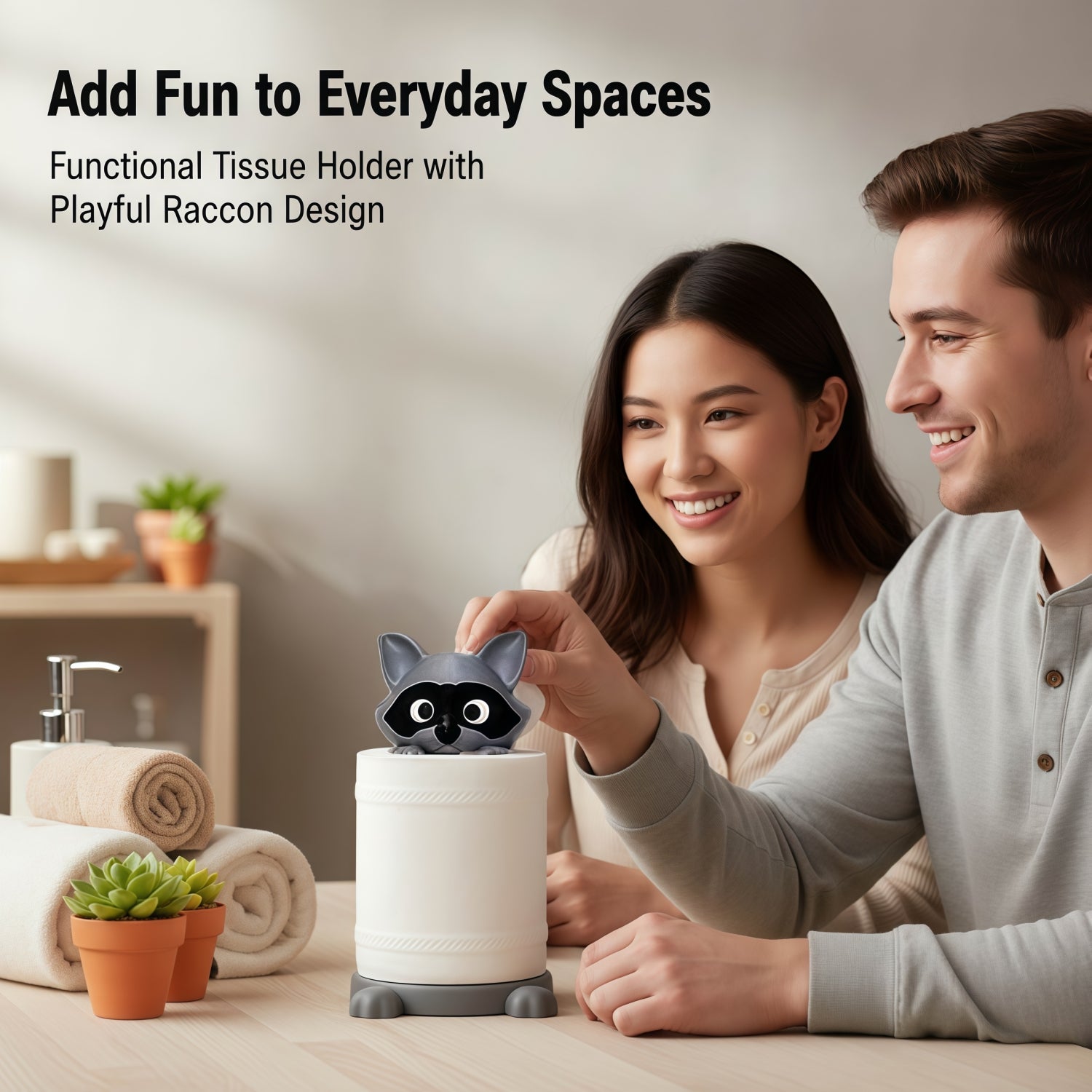 Freestanding Cute Raccoon Tissue Holder- Top-Mounted No Assembly Required Adorable Raccoon-Shaped Bathroom Decor Made of Durable Plastic Material Suitable for Modern Farmhouse Style Bathrooms Unique Gift Choice for Home and Office Accessories