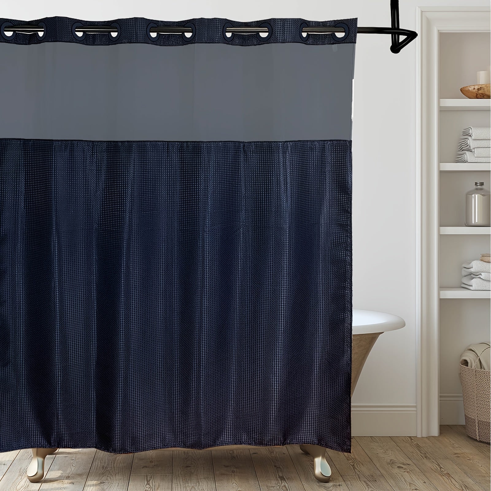 1pc Bathroom Hookless Shower Curtain with Snap-In Fabric Liner, No Hooks Required, Built-In Hooks, Double-Layer Waffle Weave Shower Curtain, Home Décor, 75\