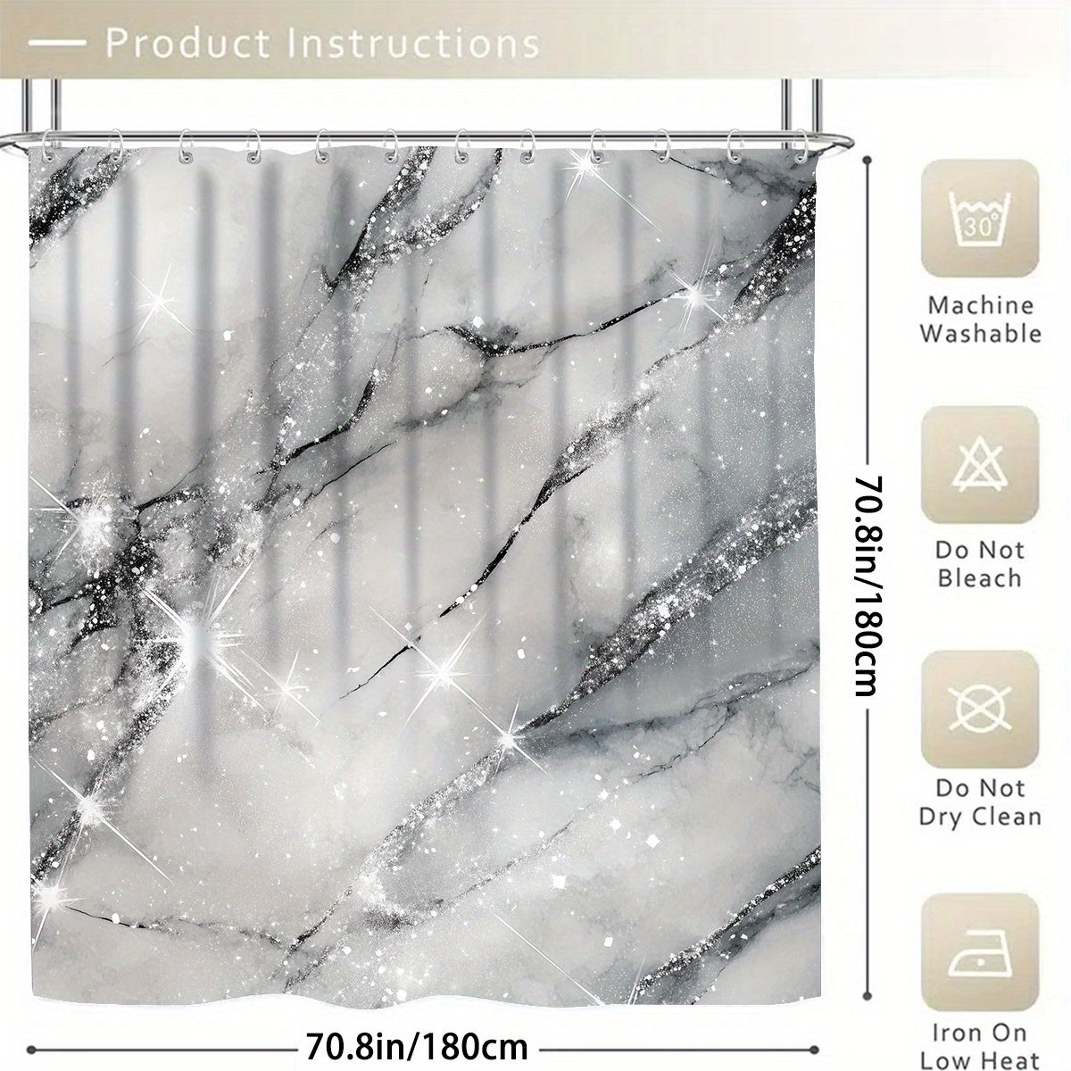 Set of 4pcs Featuring a Starry Stone Design for a Shower Curtain, Designed to Be for Bathtub Separation, Includes a Bathroom Partition Curtain with 12 Hooks, a Non-Slip, a U-Shaped for The Toilet, a Cover for The Toilet Lid