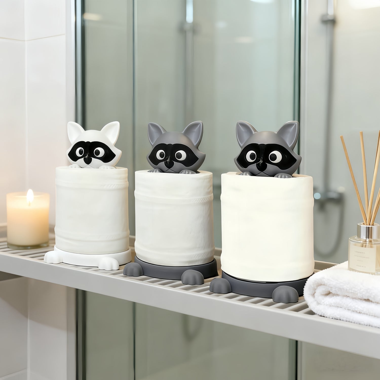 Freestanding Cute Raccoon Tissue Holder- Top-Mounted No Assembly Required Adorable Raccoon-Shaped Bathroom Decor Made of Durable Plastic Material Suitable for Modern Farmhouse Style Bathrooms Unique Gift Choice for Home and Office Accessories
