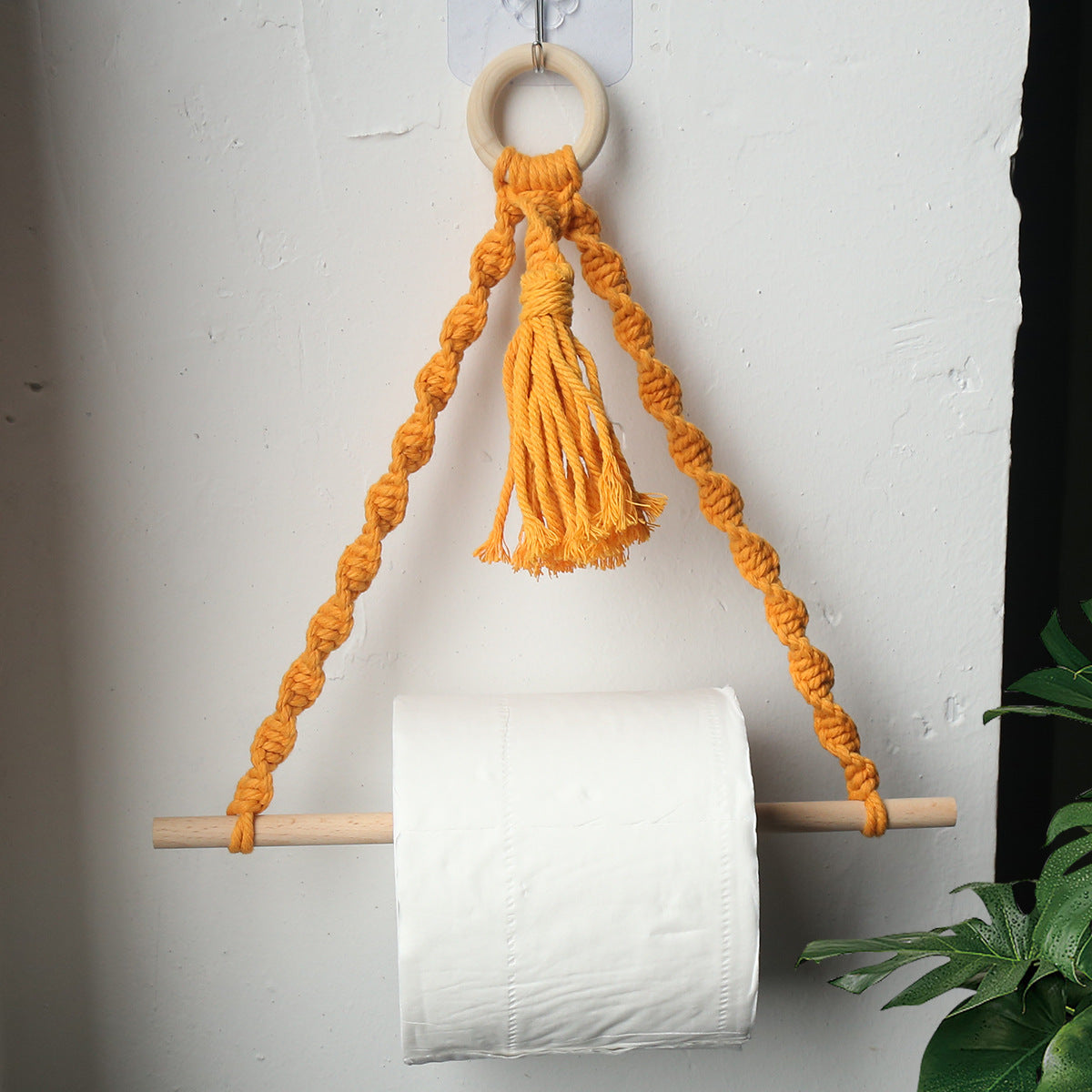 4pcs Rustic Style No-Drill Paper Towel Holder and Towel Rack - Log Bark Bathroom Shelf, Hemp Rope and Wooden Ball System, Farmhouse Style Bathroom Accessory Installation (Compatible with Toilet Paper Rolls), Paper Towel Storage Box, Toilet Paper