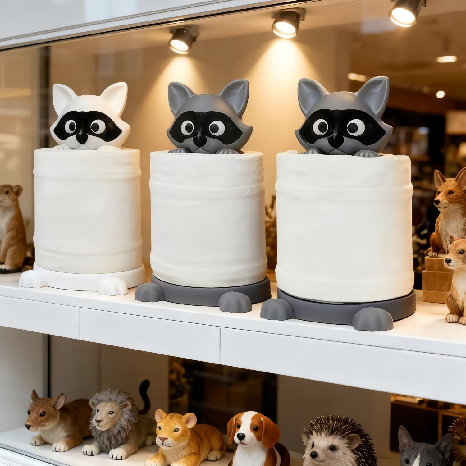 Freestanding Cute Raccoon Tissue Holder- Top-Mounted No Assembly Required Adorable Raccoon-Shaped Bathroom Decor Made of Durable Plastic Material Suitable for Modern Farmhouse Style Bathrooms Unique Gift Choice for Home and Office Accessories