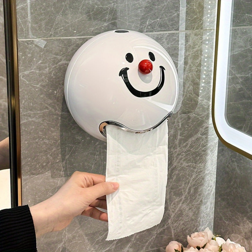 Self-Adhesive No Drill Wall-Mounted Paper Towel Holder - Smiling Face with Rosy Cheeks & Red Nose, White & Black Durable Plastic Bathroom Organizer, Easy Peel & Stick Installation for \u002Fs, Space-Saving Toilet Paper Storage (, Toilet Paper Storage