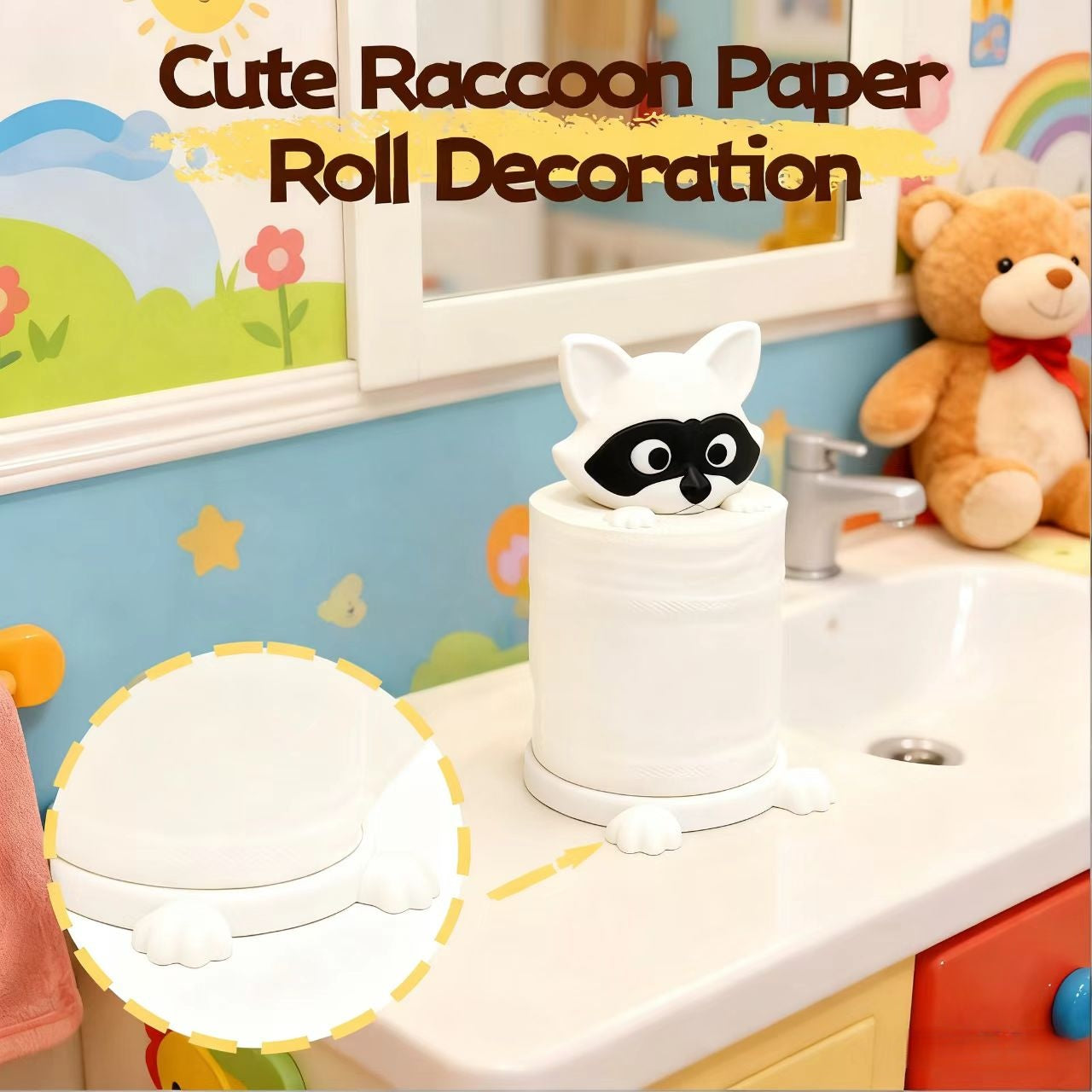 Freestanding Cute Raccoon Tissue Holder- Top-Mounted No Assembly Required Adorable Raccoon-Shaped Bathroom Decor Made of Durable Plastic Material Suitable for Modern Farmhouse Style Bathrooms Unique Gift Choice for Home and Office Accessories