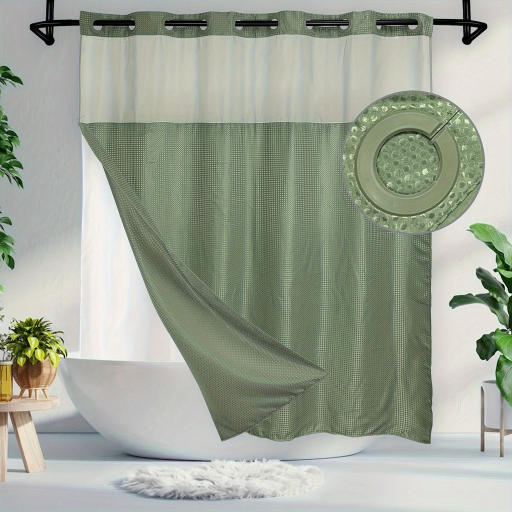 1pc Bathroom Hookless Shower Curtain with Snap-In Fabric Liner Hookless Recessed Hooks Double Waffle Shower Curtain Waffle Shower Curtain Home Decor home décor 75''L x 72''W
