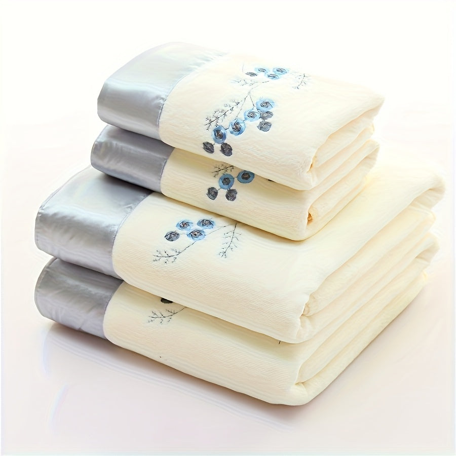4 Lace Embroidered Towel Set, Household Microfiber Towel, Soft Hand Towel Bath Towel, Bath Towel Set, Bathroom Absorbent Towel, 2 Bath Towels And 2 Hand Towels, Bathroom Supplies, Wash Cloths
