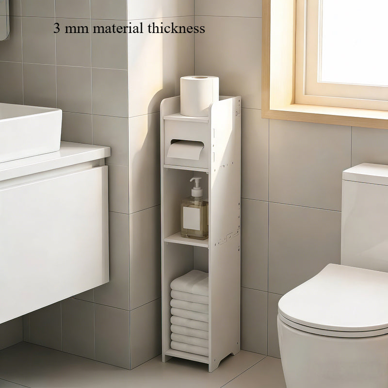 Space-Saving Slim Bathroom Cabinet with Toilet Paper Holder - Modern ABS Storage Unit, No Installation Needed, Compact Vanity Shelf Suitable for Small Spaces, Easy Assembly & Polished (Ideal for Apartments, Bathrooms), Toilet Paper Storage Containers