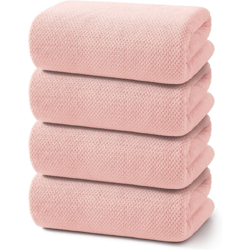 REDKISS 4 Pack Extra Large Bath Towels 35x70 Inches - Ultra-Soft Coral Fleece Plush Quick-Dry Spa & Gym Towel Set, Oversized Pink Bath Sheets for Adults, Pool, Travel, Sensitive Light Beige (4 Pack Bulk Bundle)