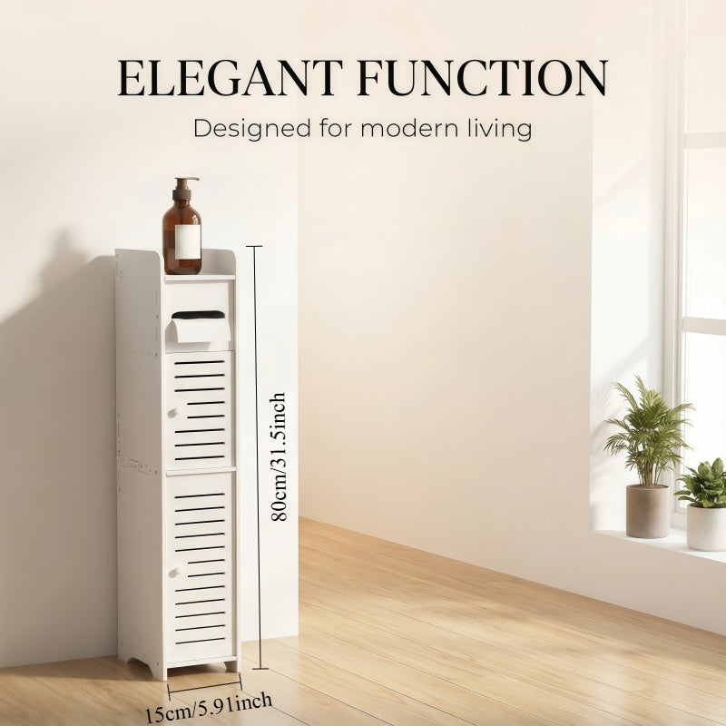 Space-Saving Slim Bathroom Cabinet with Toilet Paper Holder - Modern ABS Storage Unit, No Installation Needed, Compact Vanity Shelf Suitable for Small Spaces, Easy Assembly & Polished (Ideal for Apartments, Bathrooms), Toilet Paper Storage Containers