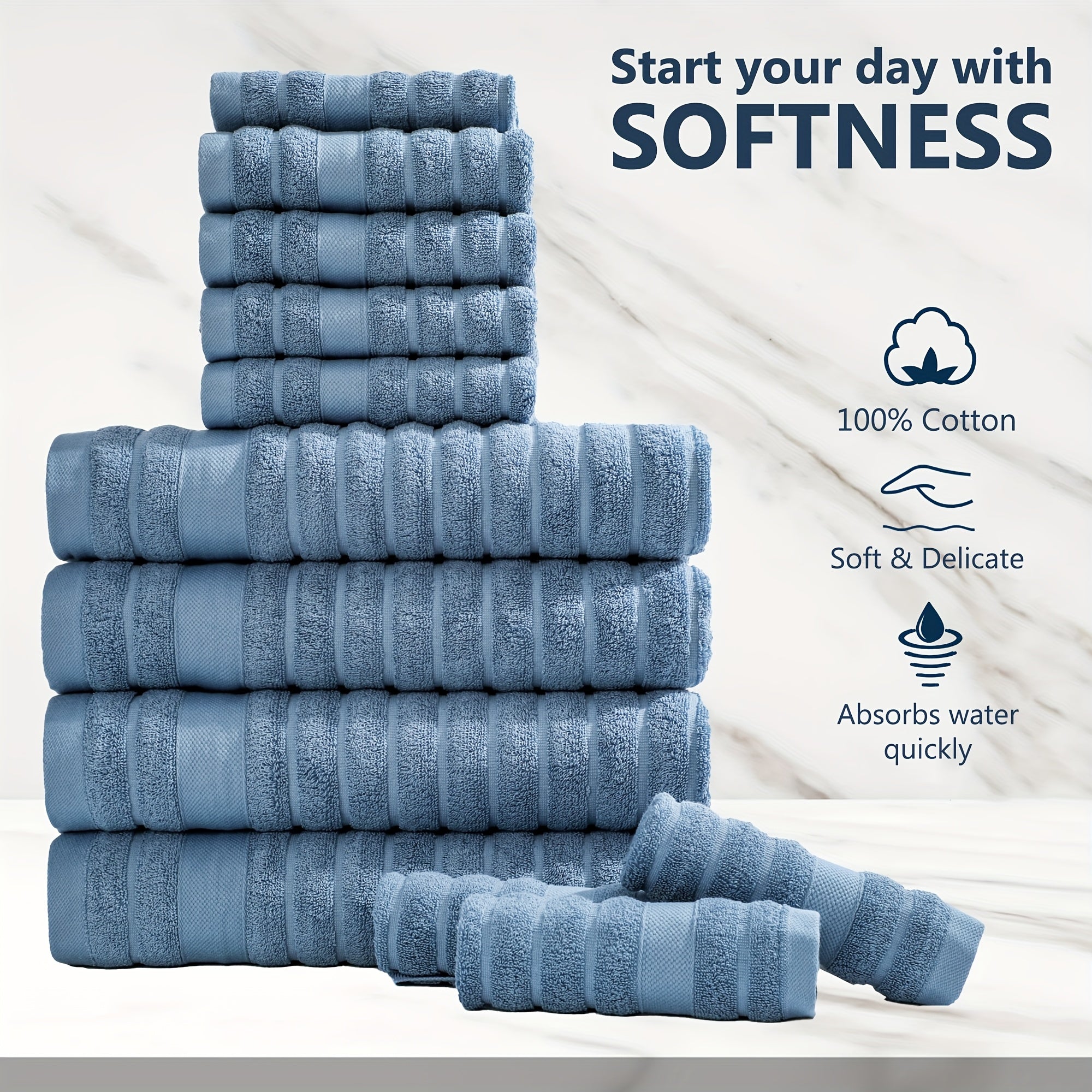 Set of 12 Cotton Towels, Including 4 Washcloths, 4 Hand Towels, And 4 Bath Towels. Ideal for Festive Bathroom Decoration And As Gifts, These Travel Essentials Feature Stripes, a Weight of 400GSM, And Are Quick-Drying, Soft