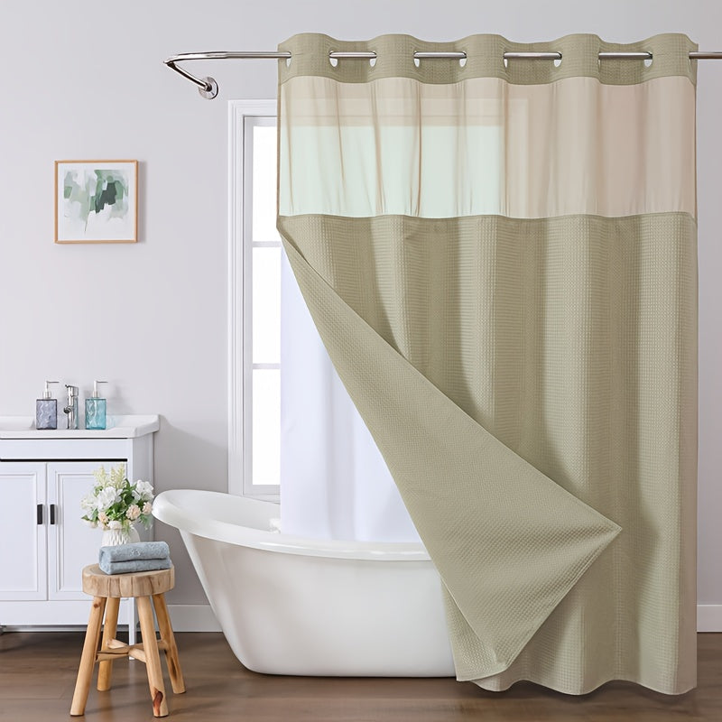 1pc Waffle Texture Shower Curtain with Large Rings - Double Layer Bath Curtain Suitable for Bathtub Partition, Multi-Color Options (, Grey, Navy), Machine Washable, 71x74 Inch Bathroom Decor