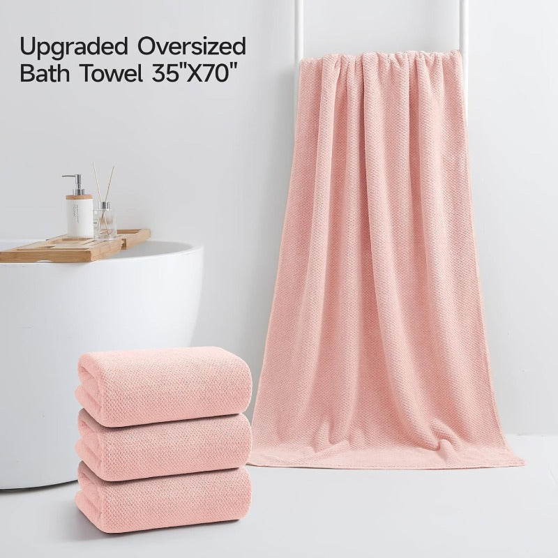 REDKISS 4 Pack Extra Large Bath Towels 35x70 Inches - Ultra-Soft Coral Fleece Plush Quick-Dry Spa & Gym Towel Set, Oversized Pink Bath Sheets for Adults, Pool, Travel, Sensitive Light Beige (4 Pack Bulk Bundle)