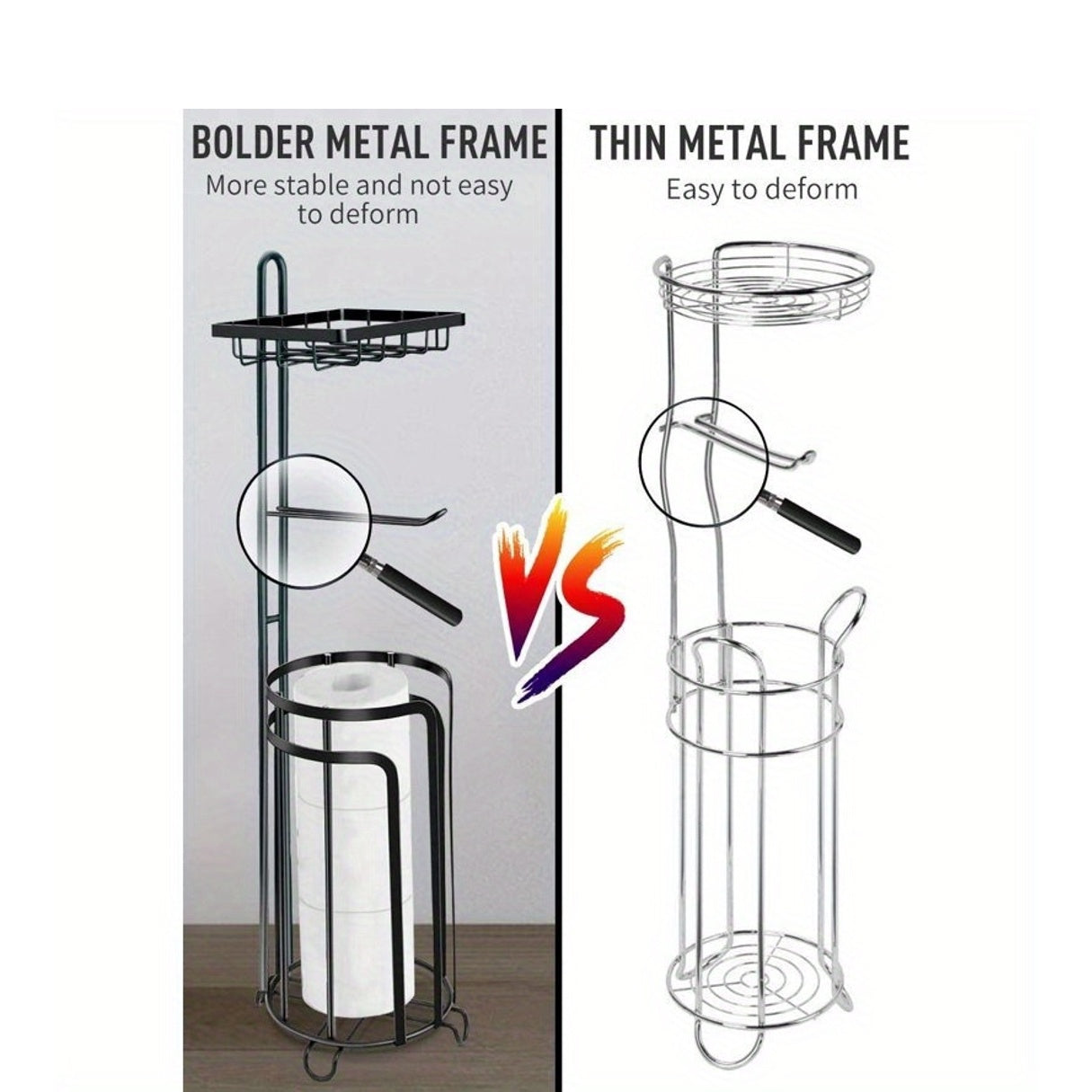 1pc\u002F2pcs Toilet Paper Holder Stand with Shelf, Bathroom Freestanding Toilet Paper Stand with 4 Rolls Paper,