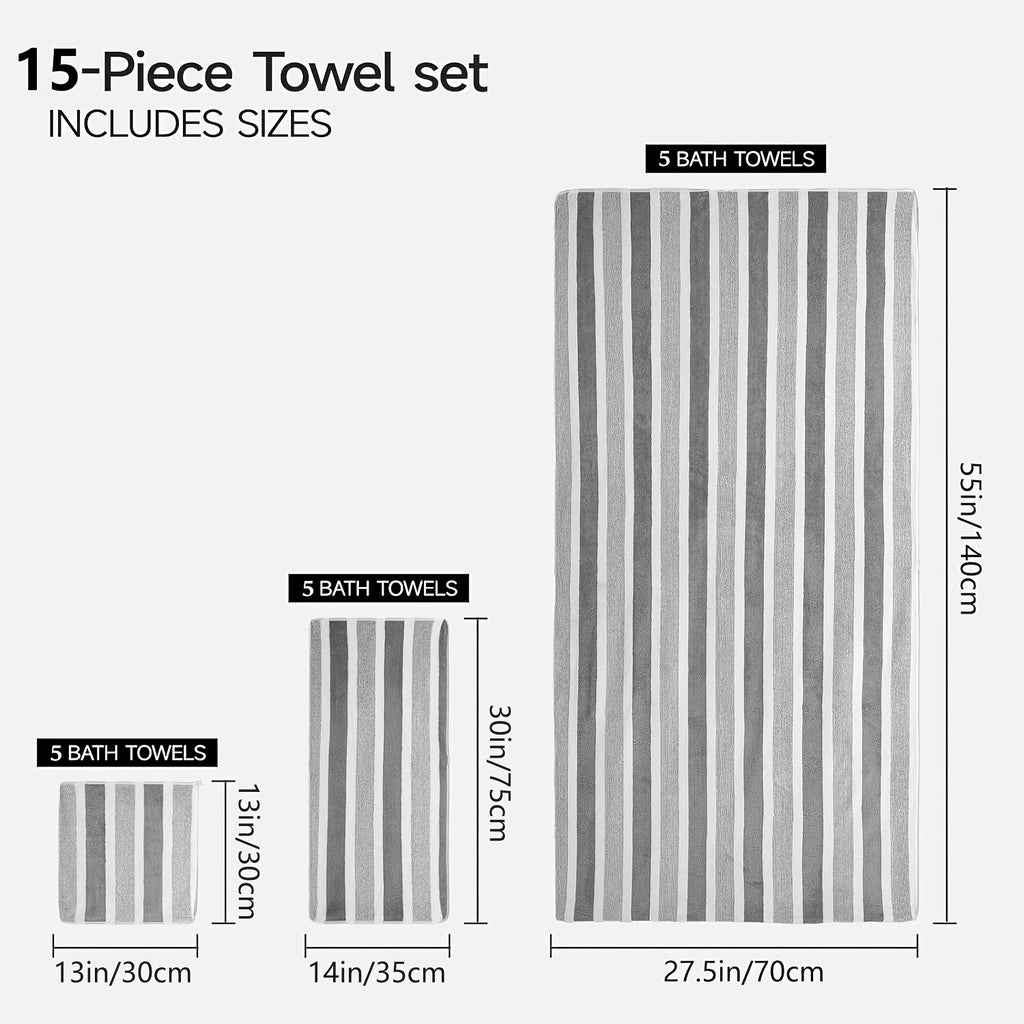 15pcs Luxury Towel Set - Majestic Plush, Super Absorbent, Quick-drying, Thick Coral Fleece Bath Towel, Suitable For Bathrooms, Spas, And Hotels - Includes 5 Bath Towels, 5 Hand Towels, And 5 Washcloths, The Perfect Holiday Gift, Wash Cloths