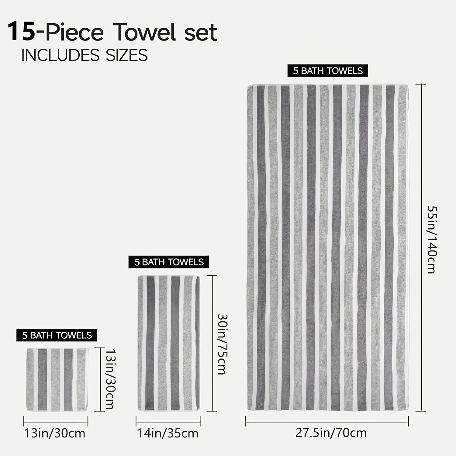 15pcs Luxury Towel Set - Majestic Plush, Super Absorbent, Quick-drying, Thick Coral Fleece Bath Towel, Suitable For Bathrooms, Spas, And Hotels - Includes 5 Bath Towels, 5 Hand Towels, And 5 Washcloths, The Perfect Holiday Gift, Wash Cloths