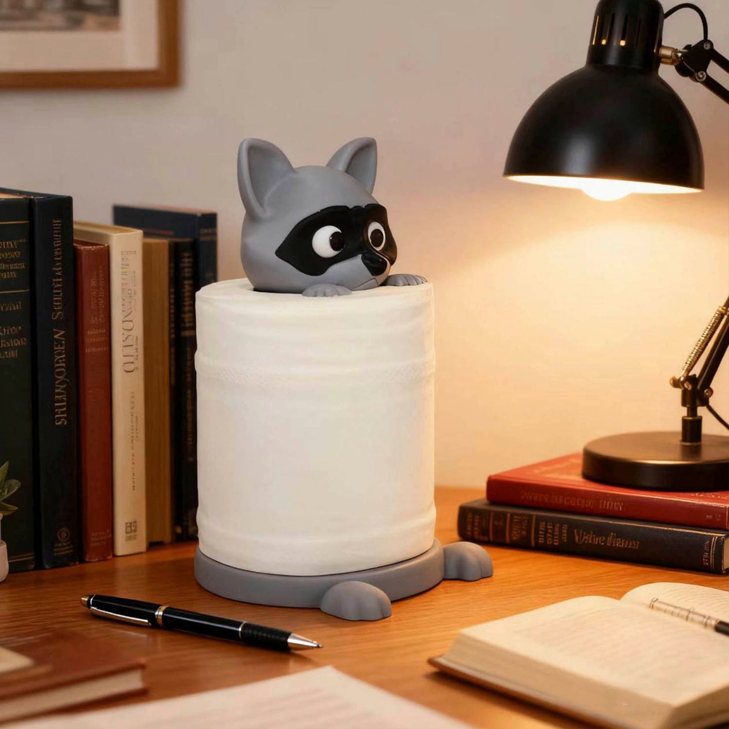 Freestanding Cute Raccoon Tissue Holder- Top-Mounted No Assembly Required Adorable Raccoon-Shaped Bathroom Decor Made of Durable Plastic Material Suitable for Modern Farmhouse Style Bathrooms Unique Gift Choice for Home and Office Accessories