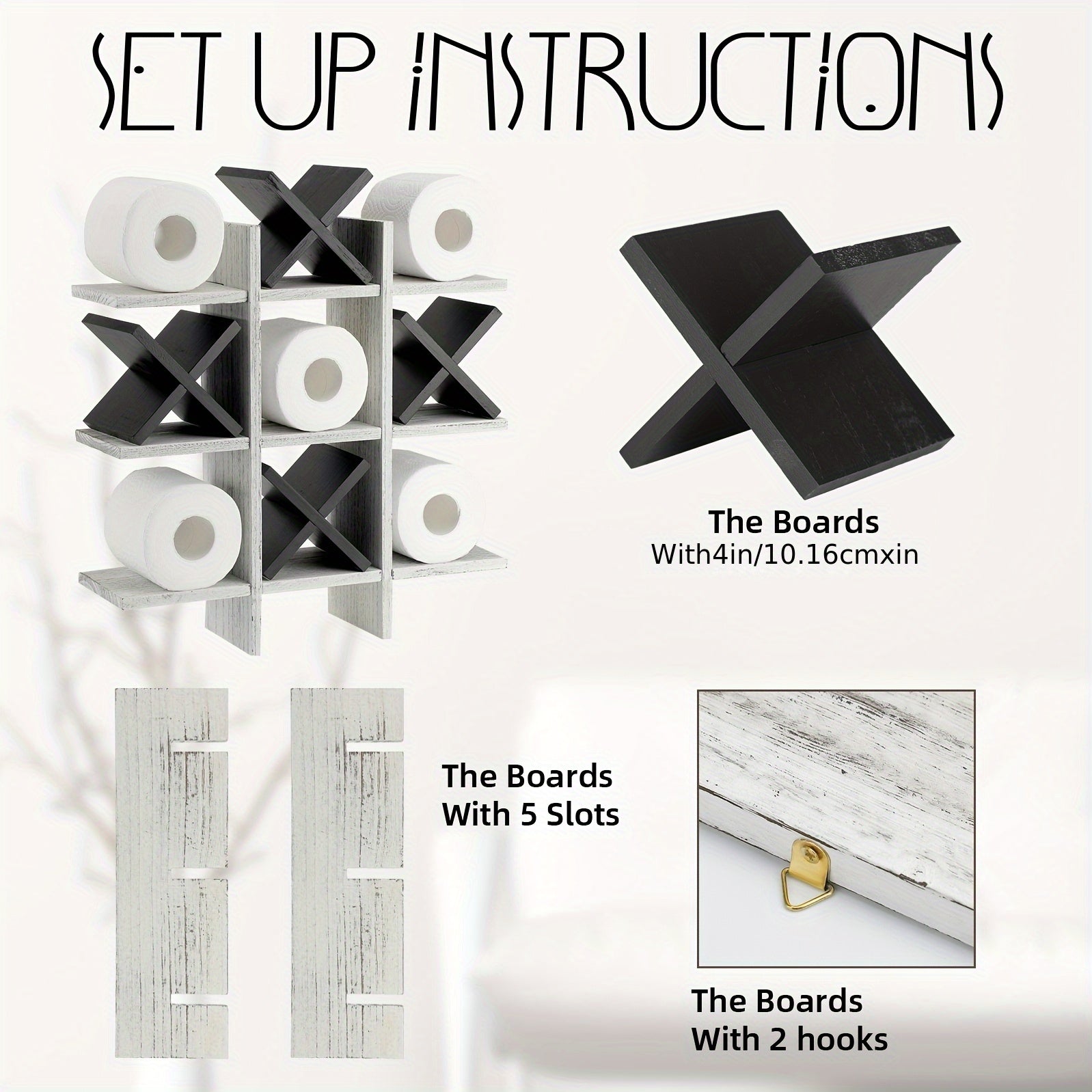 Tic Tac Toe Toilet Paper Holder Stand Toilet Paper Storage Bathroom Decor Rustic Wooden Hanging Storage Freestanding Wall Mounted Shelves Decor For Toilet Tissue Farmhouse