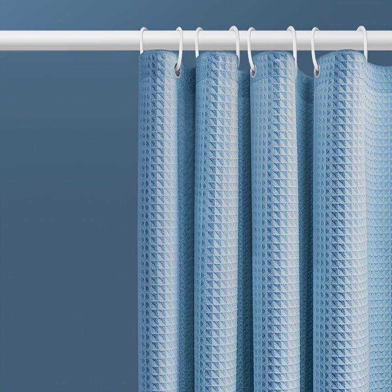 1pc Thickened Jacquard Waffle Shower Curtain Polyester Fabric Bathroom Shower Curtain Wet And Dry Barrier Curtain White Jacquard Fabric Curtain (Shower Curtain + 12 C-Hooks)