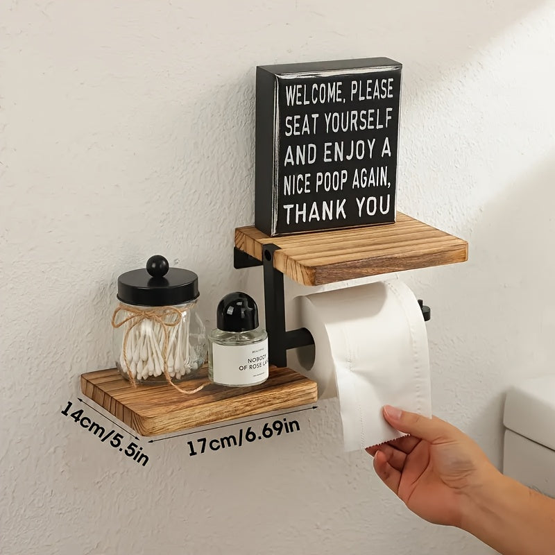 1pc Wall-Mounted Wooden Tissue Holder with Vertical Roll Paper Storage - Double-Layer Design, Perforated Installation, Space-Saving Bathroom Organizer, Ideal For Bathroom & Toilet Decor, Bathroom Storage Supplies, Toilet Paper Holder
