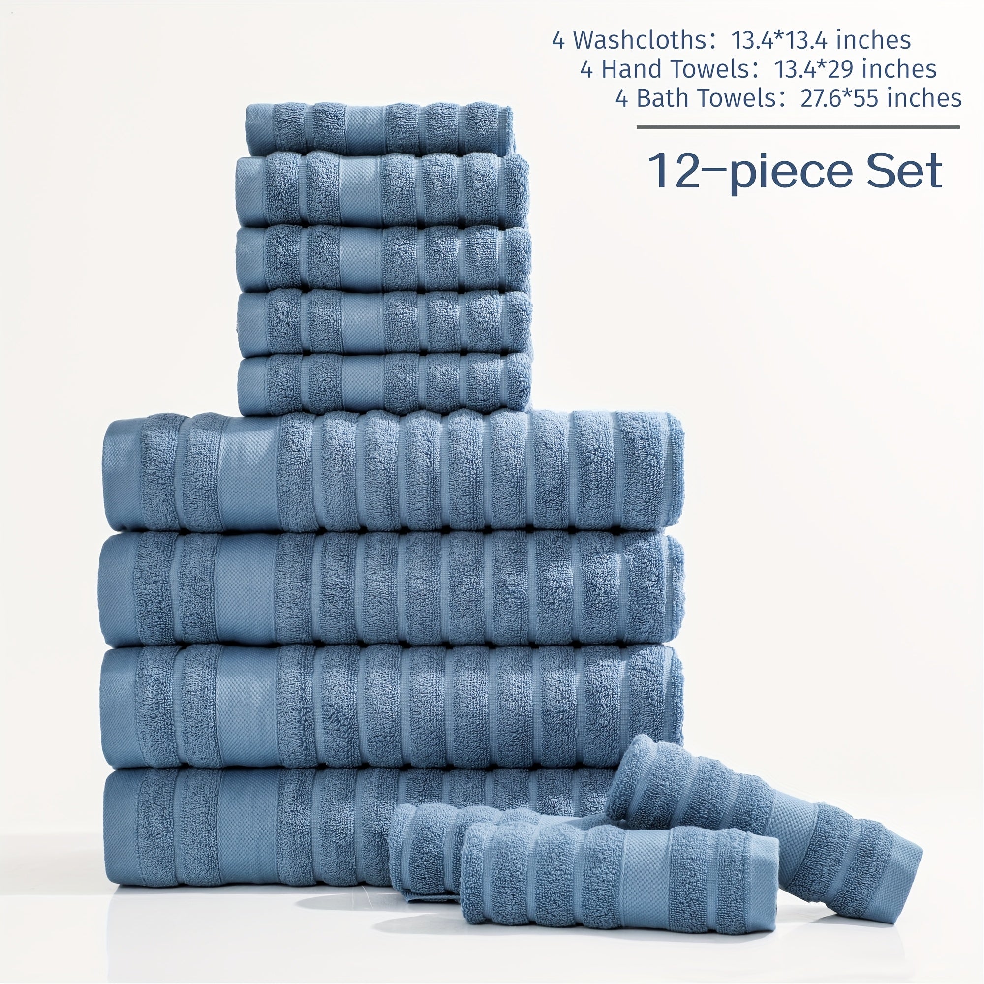 Set of 12 Cotton Towels, Including 4 Washcloths, 4 Hand Towels, And 4 Bath Towels. Ideal for Festive Bathroom Decoration And As Gifts, These Travel Essentials Feature Stripes, a Weight of 400GSM, And Are Quick-Drying, Soft