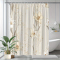 One Piece of a Stylish Cream And Golden Floral Shower Curtain Featuring a Beige And Golden Leaf Design - a Luxurious Polyester Fabric Bathroom Decoration