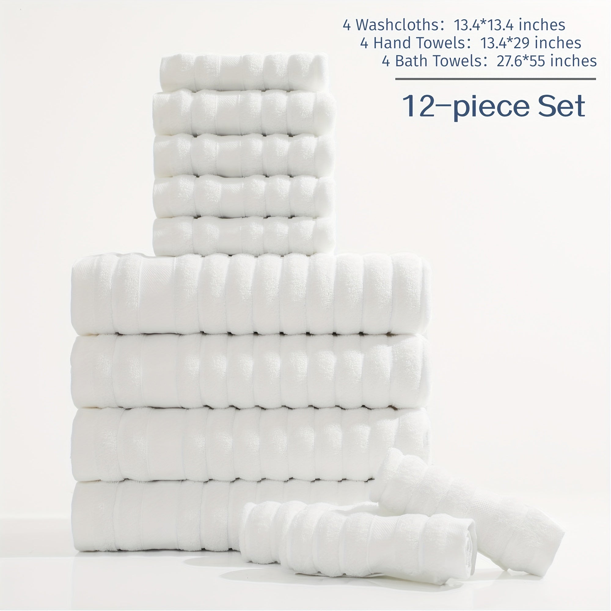 Set of 12 Cotton Towels, Including 4 Washcloths, 4 Hand Towels, And 4 Bath Towels. Ideal for Festive Bathroom Decoration And As Gifts, These Travel Essentials Feature Stripes, a Weight of 400GSM, And Are Quick-Drying, Soft