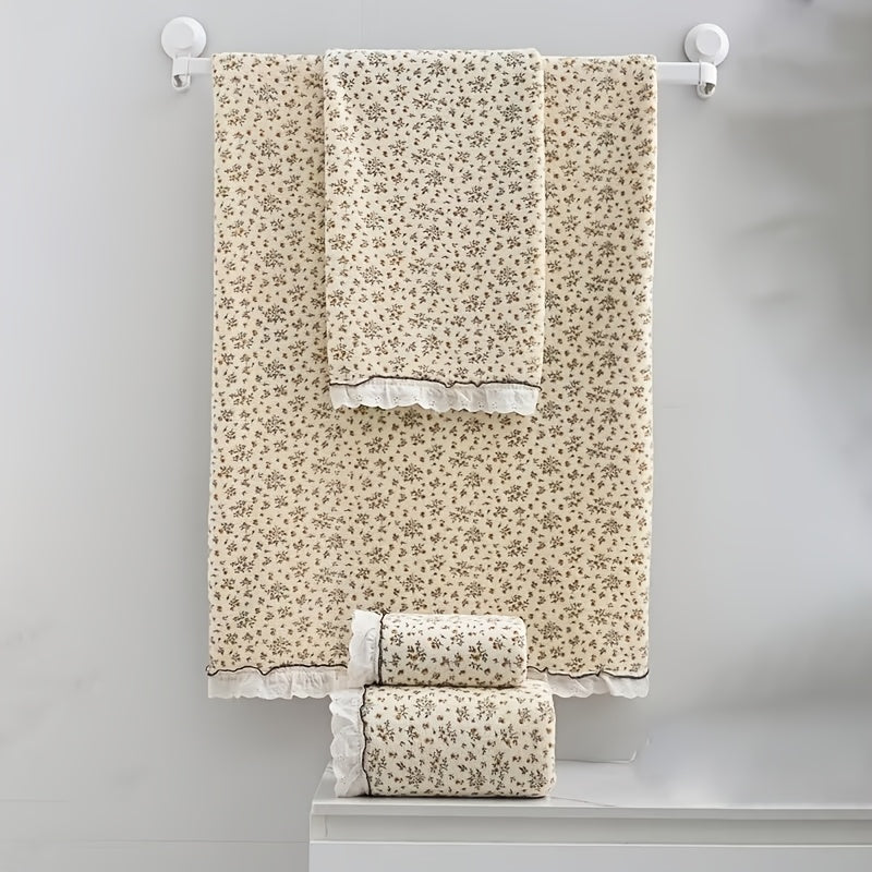 2pcs Retro Rural Style Towel And Bath Towel Set | Modern Minimalist Design, Checkered Pattern, Bow, Floral Embroidery, Super Soft, High Water Absorption, High Quality,, Towel Size 13.39 * 29.53 Inches, Towel Size 27.56 * 55.12 Inches