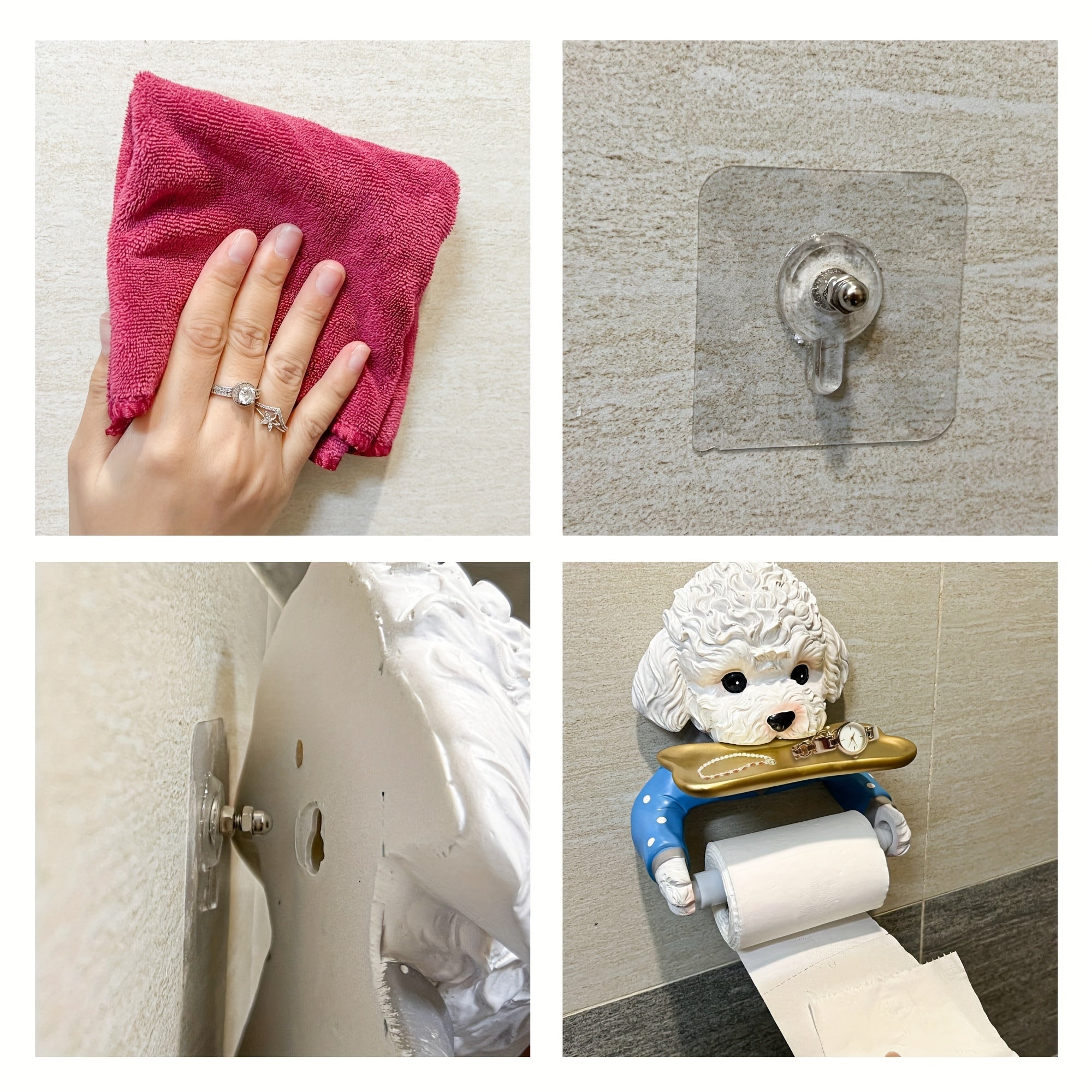 Cute Dog Toilet Paper Holder - Self-Adhesive Wall-Mounted Bathroom Storage with Resin Construction, Space-Saving Toilet Paper Dispenser with Paw Print & Dog Face Design, Easy Installation for Bathroom Decor, Fun Housewarming Gift for Pet Lovers (No