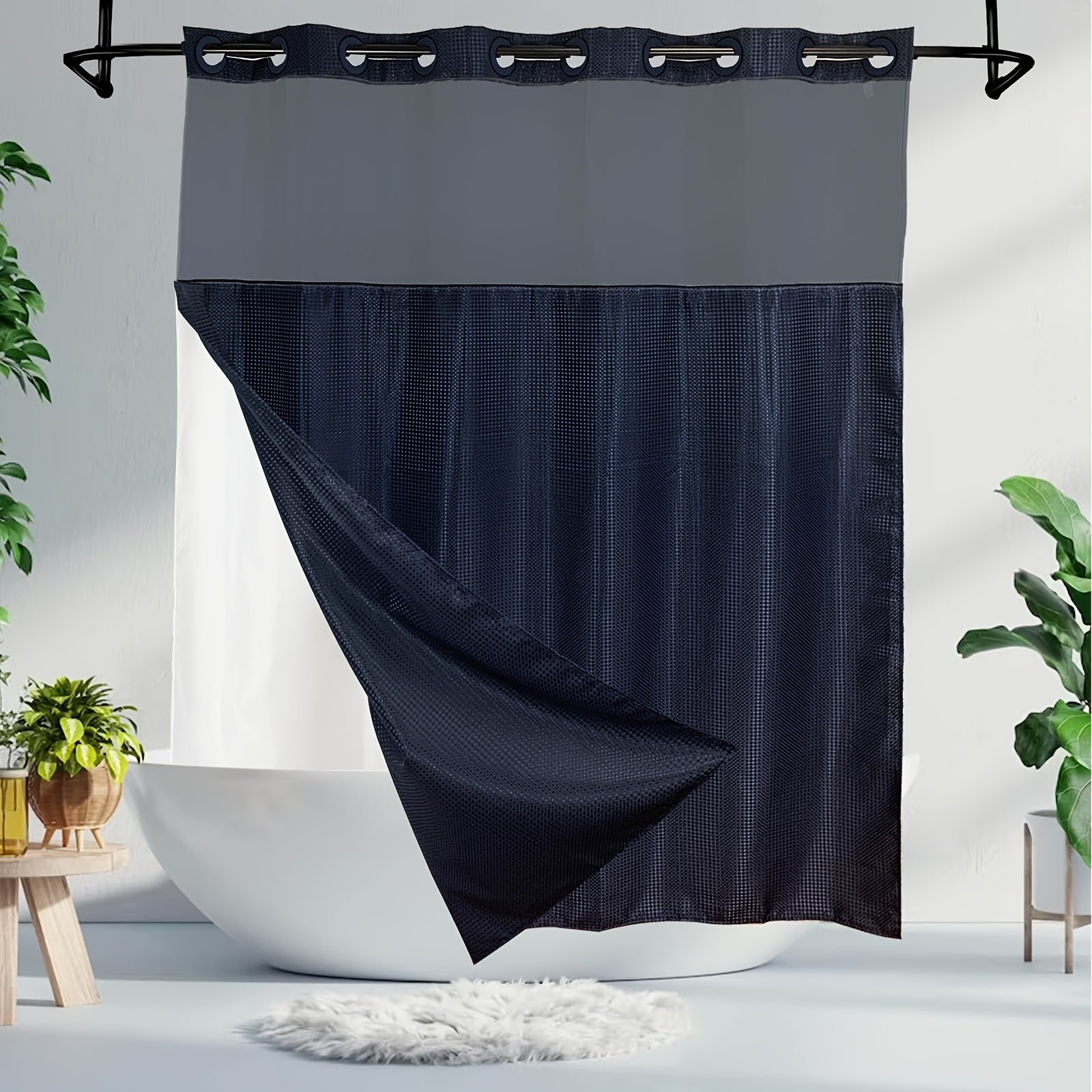 1pc Bathroom Hookless Shower Curtain with Snap-In Fabric Liner, No Hooks Required, Built-In Hooks, Double-Layer Waffle Weave Shower Curtain, Home Décor, 75\