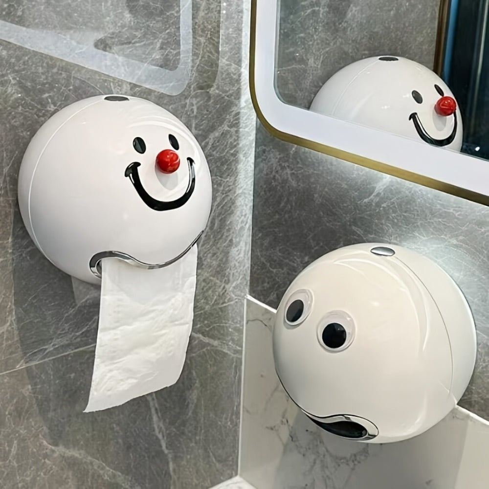 Self-Adhesive No Drill Wall-Mounted Paper Towel Holder - Smiling Face with Rosy Cheeks & Red Nose, White & Black Durable Plastic Bathroom Organizer, Easy Peel & Stick Installation for \u002Fs, Space-Saving Toilet Paper Storage (, Toilet Paper Storage