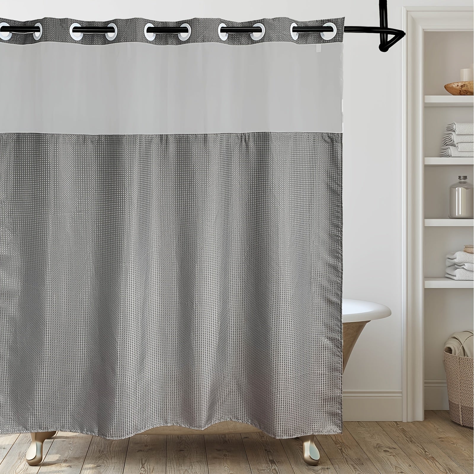 1pc Bathroom Hookless Shower Curtain with Snap-In Fabric Liner, No Hooks Required, Built-In Hooks, Double-Layer Waffle Weave Shower Curtain, Home Décor, 75\