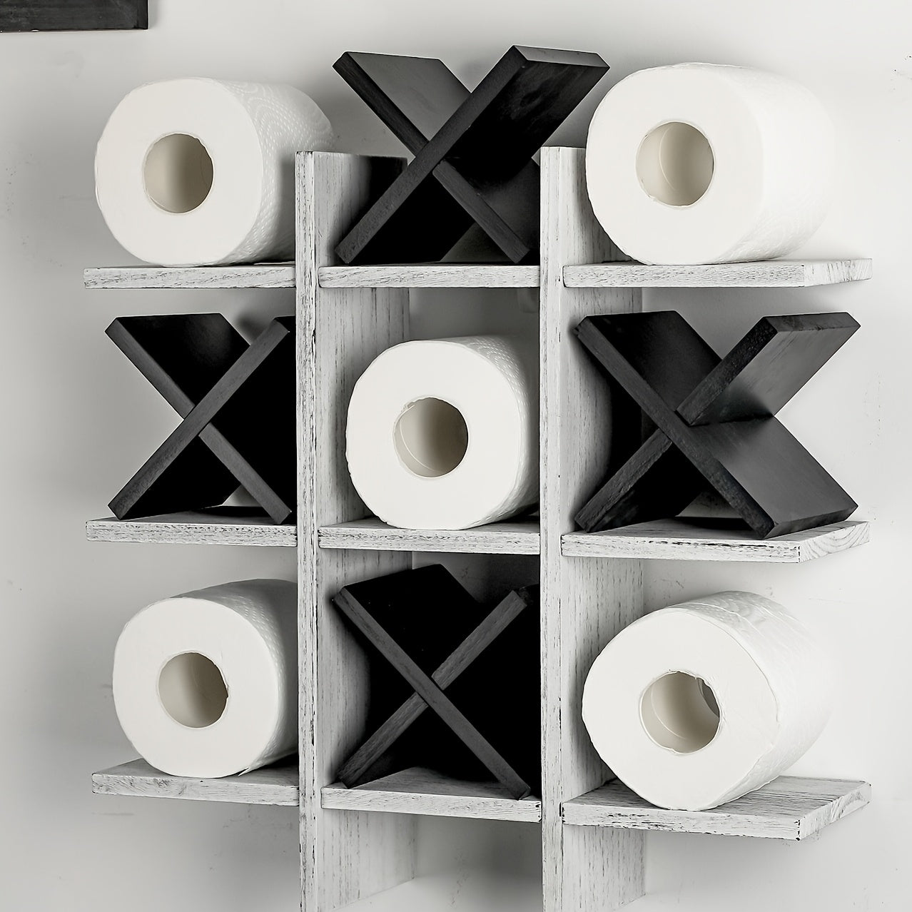 Tic Tac Toe Toilet Paper Holder Stand Toilet Paper Storage Bathroom Decor Rustic Wooden Hanging Storage Freestanding Wall Mounted Shelves Decor For Toilet Tissue Farmhouse