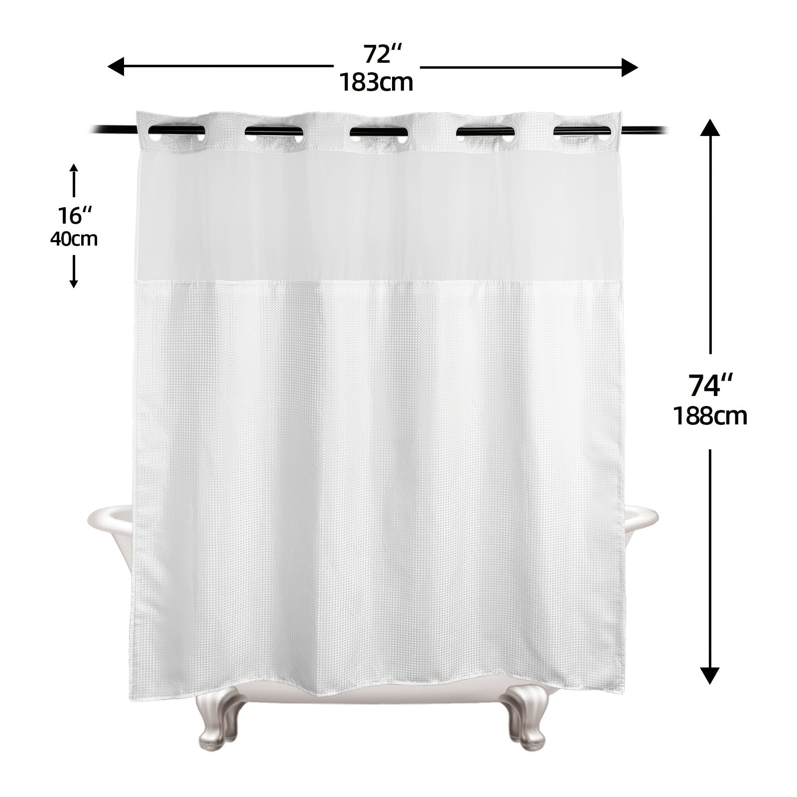 1pc Bathroom Hookless Shower Curtain with Snap-In Fabric Liner, No Hooks Required, Built-In Hooks, Double-Layer Waffle Weave Shower Curtain, Home Décor, 75\