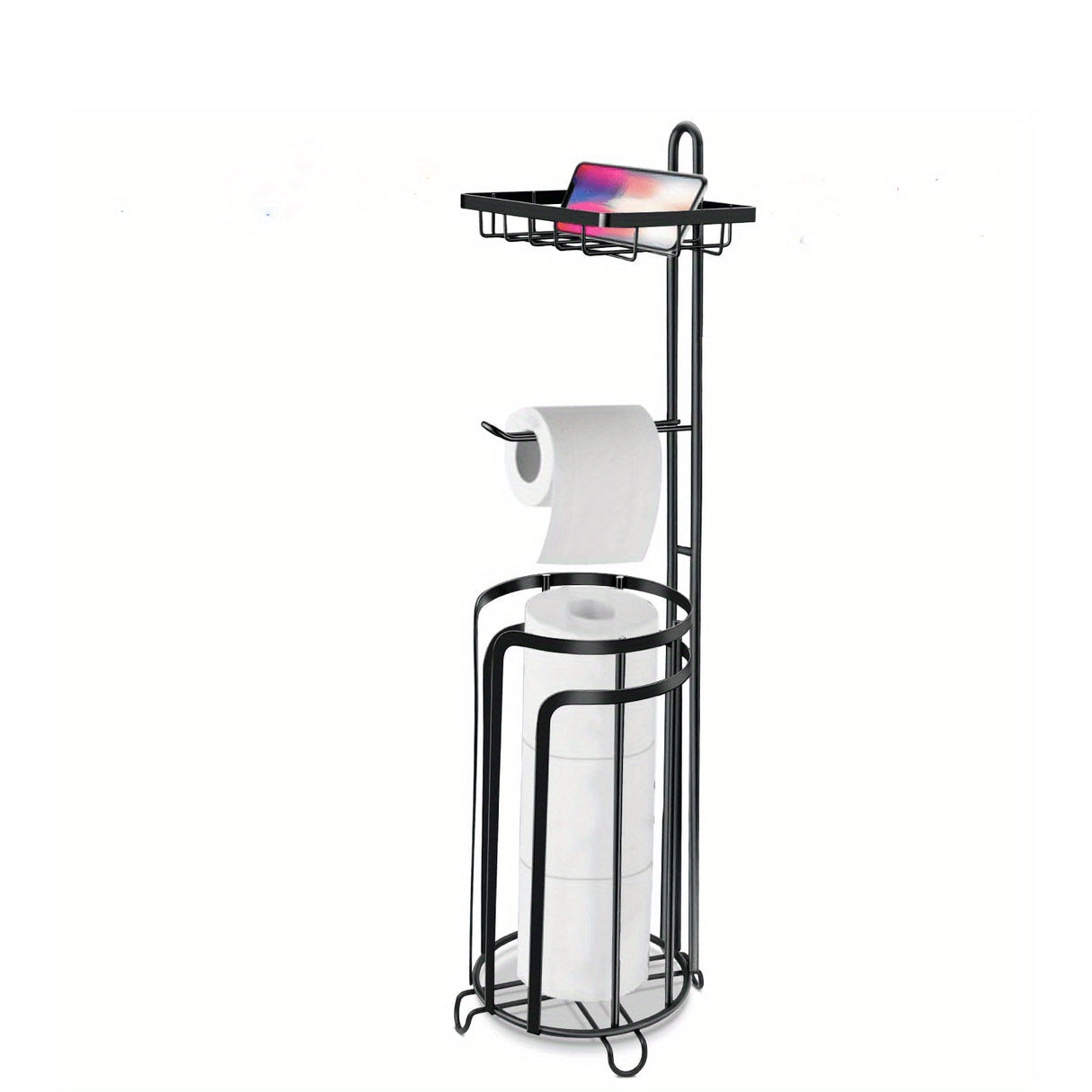 1pc\u002F2pcs Toilet Paper Holder Stand with Shelf, Bathroom Freestanding Toilet Paper Stand with 4 Rolls Paper,